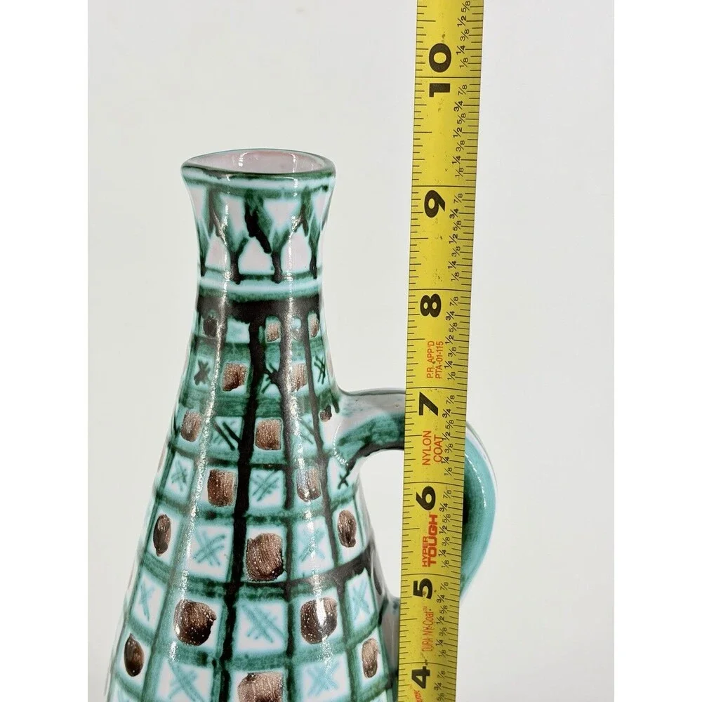 Vintage Robert Picault Vallauris France Pottery Pitcher/Carafe Bottle Jug Green